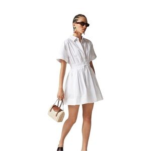 J Crew White Elena Mini Shirtdress Fitted Waist Cotton Women Size 10 Tall